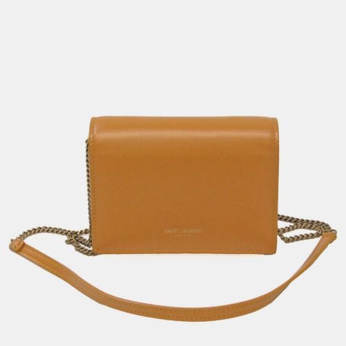 Tan Leather Card Case On Chain - Saint Laurent Paris - Modalova