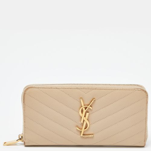 Saint Laurent Leather Monogram Zip Around Wallet - Saint Laurent Paris - Modalova