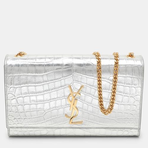 Saint Laurent Croc Embossed Leather Medium Monogram Kate Shoulder Bag - Saint Laurent Paris - Modalova