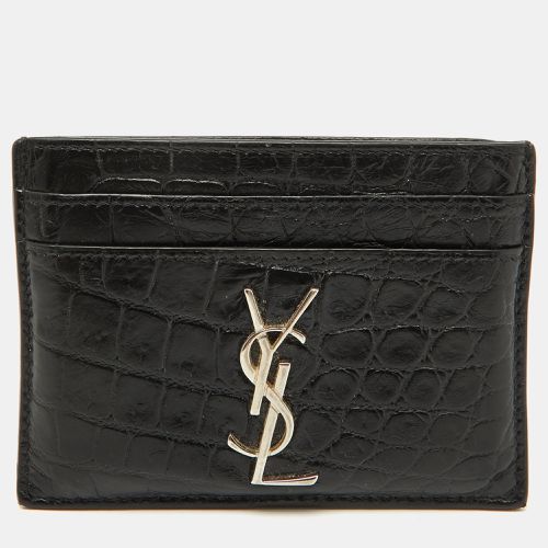 Saint Laurent Croc Embossed Leather Monogram Card Holder - Saint Laurent Paris - Modalova