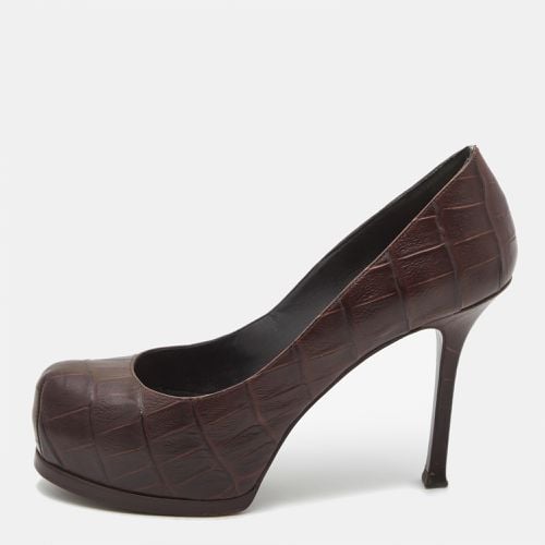 Croc Embossed Leather Tribtoo Platform Pumps Size 37 - Saint Laurent Paris - Modalova