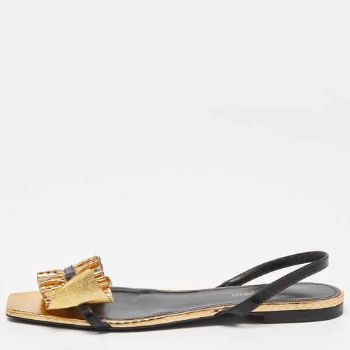 Saint Laurent /Black Python Embossed Leather Edie Slingback Flat Sandals Size 39 - Saint Laurent Paris - Modalova