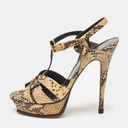 Saint Laurent /Black Python Embossed Leather Tribute Platform Sandals Size 41 - Saint Laurent Paris - Modalova