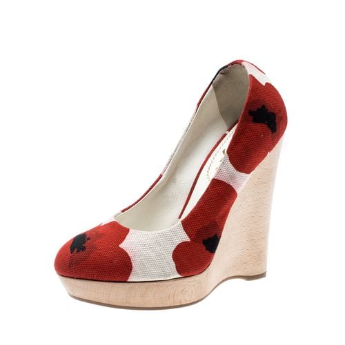 And White Printed Canvas Wedge Platform Pumps Size 35.5 - Saint Laurent Paris - Modalova