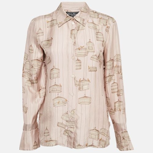 Bird Cage Print Silk Ruffled Shirt M - Salvatore Ferragamo - Modalova