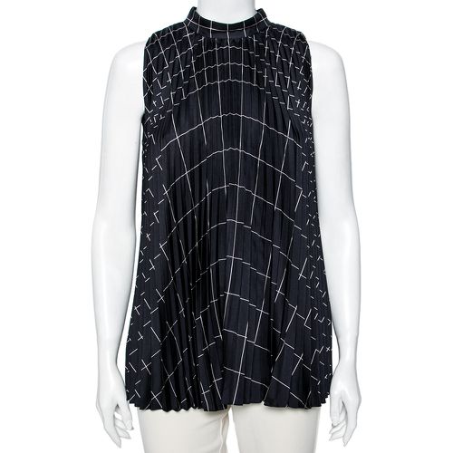 Windowpane Printed Silk Pleated Top M - Salvatore Ferragamo - Modalova