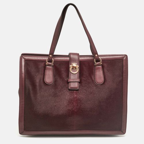 Calfhair and Leather Gancini Flap Tote - Salvatore Ferragamo - Modalova