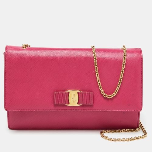 Saffiano Leather Vara Bow Chain Shoulder Bag - Salvatore Ferragamo - Modalova