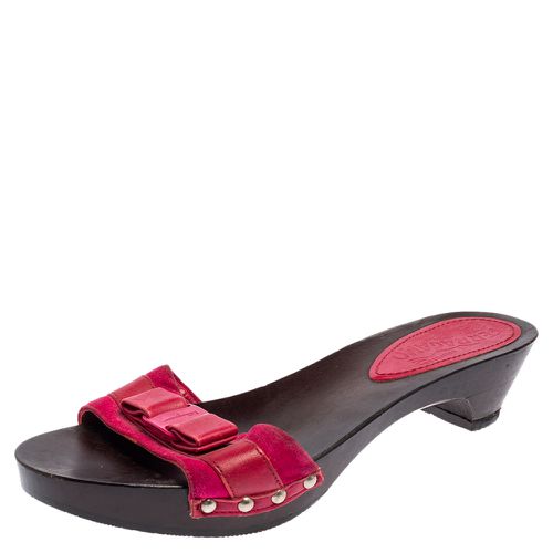 Magenta Suede and Leather Vara Bow Slide Sandals Size 36 - Salvatore Ferragamo - Modalova