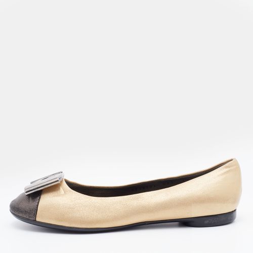 Metallic /Black Leather Cap Toe Metal Trim Ballet Flats Size 36 - Salvatore Ferragamo - Modalova