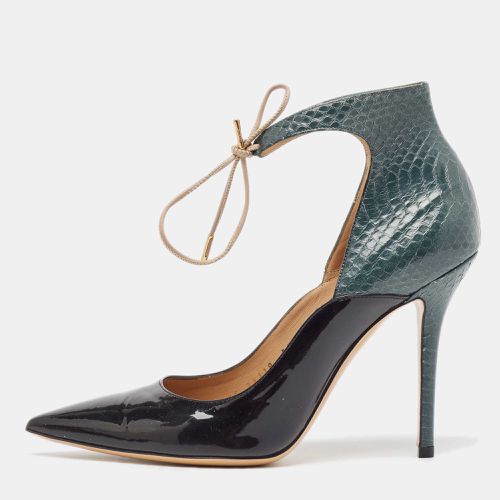 Green Patent Leather and Snakeskin Lace Up Pumps Size 38.5 - Salvatore Ferragamo - Modalova