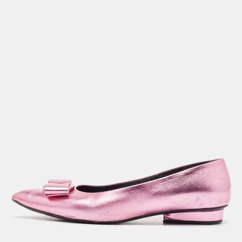 Metallic Leather Viva Bow Ballet Flats Size 40 - Salvatore Ferragamo - Modalova