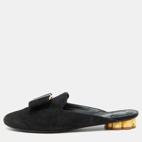 Suede Bow Flat Mules Size 36.5 - Salvatore Ferragamo - Modalova