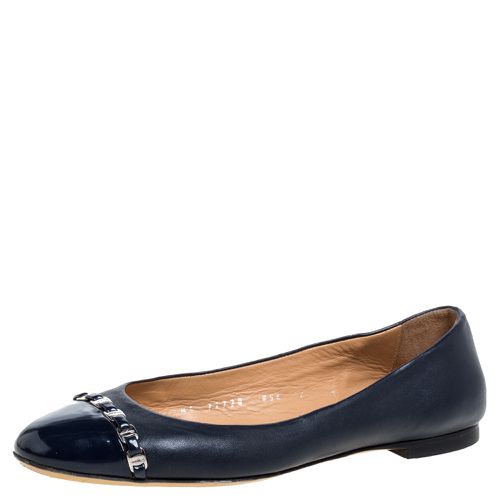 Navy Blue Leather Pim Chain Ballet Flats Size 38 - Salvatore Ferragamo - Modalova