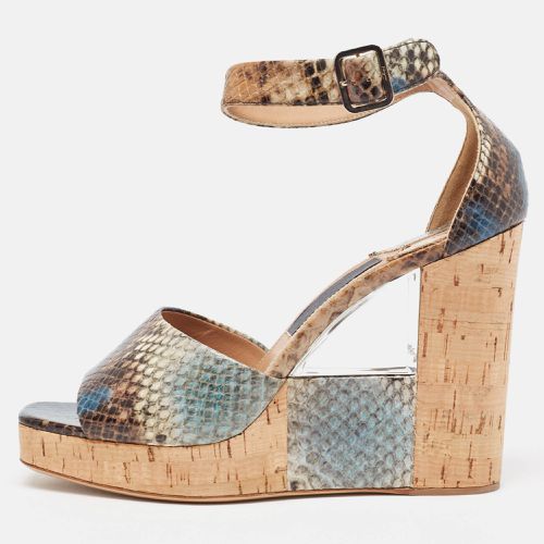 Python Embossed Ankle Strap Wedge Sandals Size 38 - Salvatore Ferragamo - Modalova