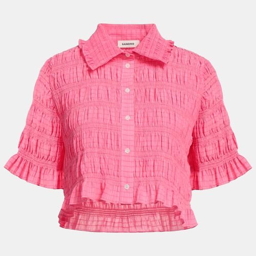 Smocked Crepe Button Front Blouse S - Sandro - Modalova