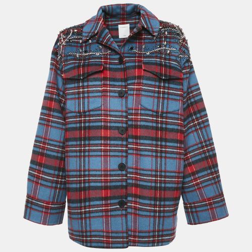 Plaid Embellished Wool Blend Single Breasted Jacket XL - Sandro - Modalova