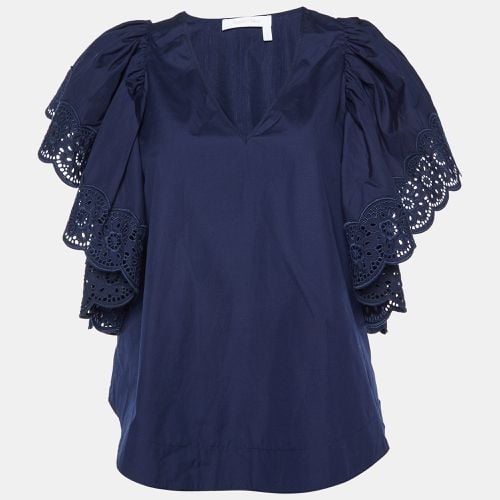 Blue Cotton Lace Trim Flared Sleeves Top S - See by Chloe - Modalova