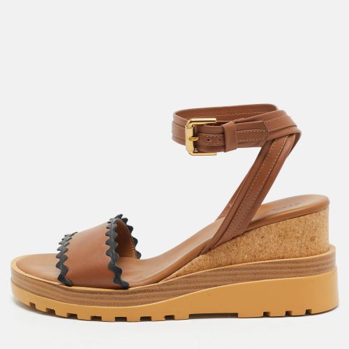 Leather Cork Wedge Platform Ankle Strap Sandals Size 40 - See by Chloe - Modalova
