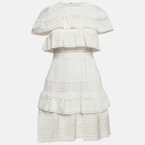 Broderie Anglaise Cotton Ruffled Mini Dress S - Self-Portrait - Modalova