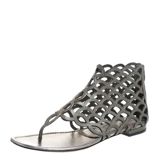 Metallic Leather Cut Out Scalloped Flat Sandals Size 37.5 - Sergio Rossi - Modalova