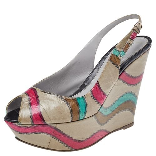 Multicolor Stitch Leather Platform Slingback Wedge Sandals Size 39 - Sergio Rossi - Modalova