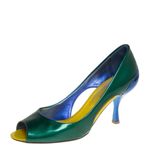 Blue Patent Leather Peep Toe Pump Size 37 - Sergio Rossi - Modalova