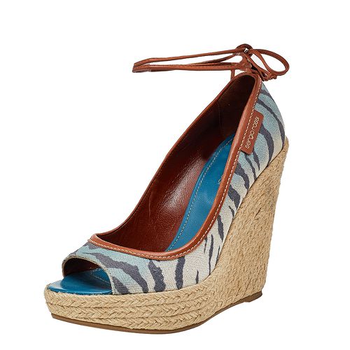 Printed Canvas And Leather Espadrille Platform Wedge Pumps Size 37.5 - Sergio Rossi - Modalova