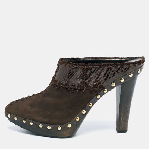 Lizard Embossed Leather and Suede Studded Platform Mules Size 38 - Sergio Rossi - Modalova