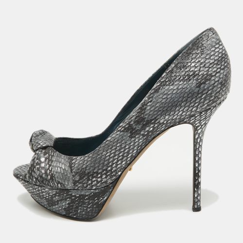 Grey/Blue Python Embossed Peep Toe Pumps Size 40 - Sergio Rossi - Modalova