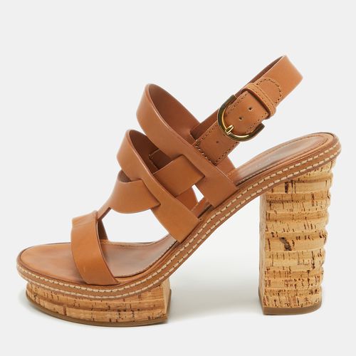 Leather Cork Heel Ankle Strap Sandals Size 39 - Sergio Rossi - Modalova