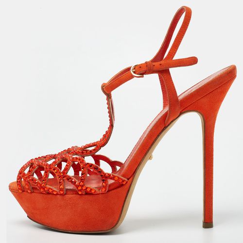 Suede and Crystal Embellished Strappy Scalloped Platform Sandals Size 38.5 - Sergio Rossi - Modalova