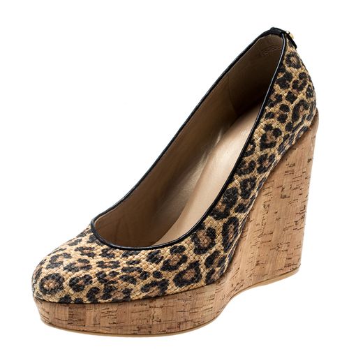 Black Leopard Print Raffia Platform Wedge Pumps Size 38.5 - Stuart Weitzman - Modalova