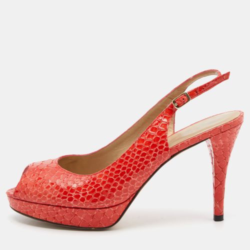 Python Embossed Leather Peep Toe Platform Slingback Pumps Size 40 - Stuart Weitzman - Modalova