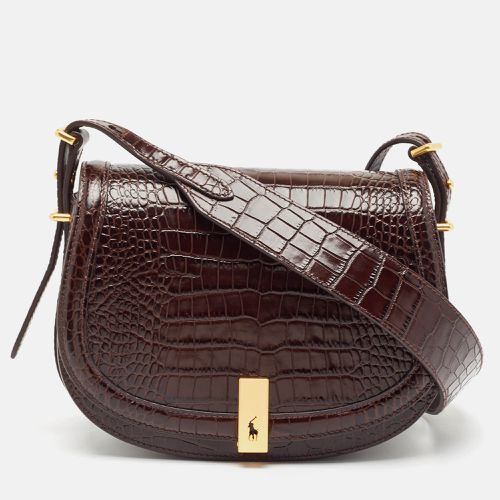 Croc Embossed Leather Saddle Crossbody Bag - Polo Ralph Lauren - Modalova