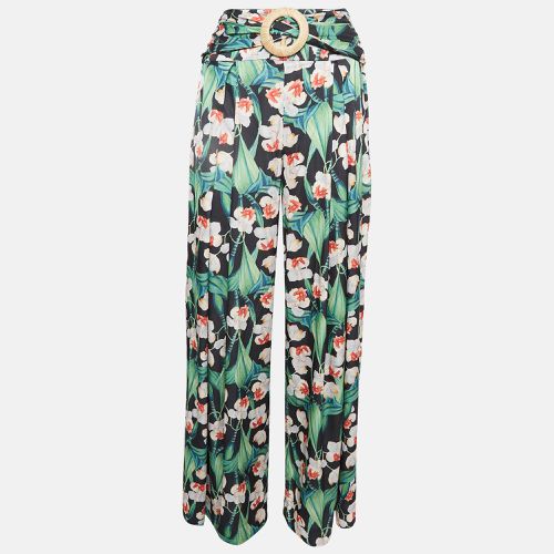 Floral Print Satin Belted Wide-Leg Pants S - PATBO - Modalova