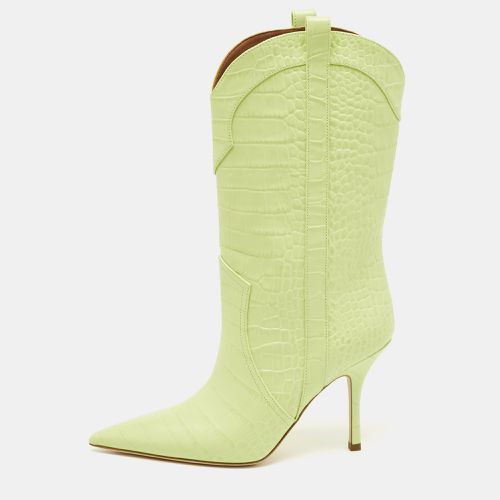 Lime Croc Embossed Leather Paloma Mid Calf Boots Size 38 - Paris Texas - Modalova