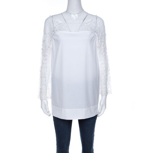 Off Cotton Lace Detail Top L - Philosophy di Alberta Ferretti - Modalova