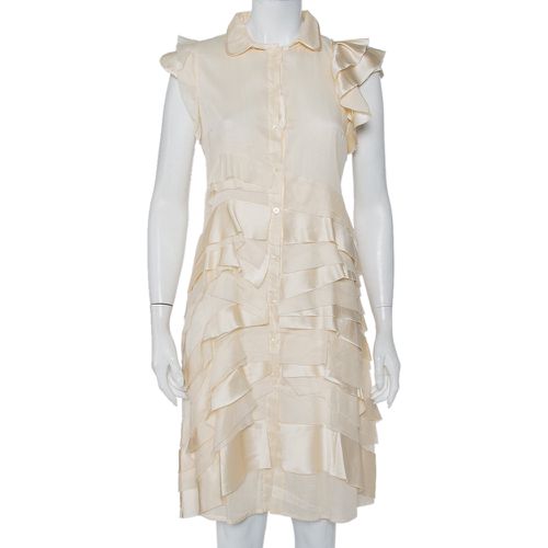 Silk Detachable Collar Detail Ruffled Shirt Dress M - Prada - Modalova