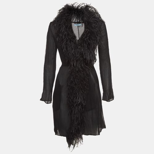 Ostrich Feather and Silk Crinkle Semi Sheer Mid Length Coat XS - Prada - Modalova