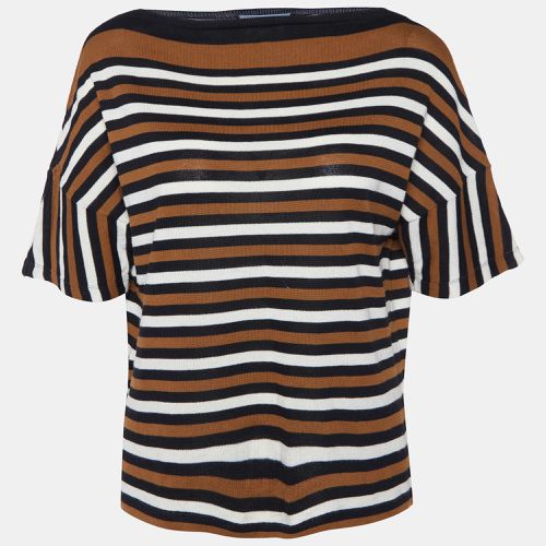 Black Striped Cotton Knit Short Sleeve Top M - Prada - Modalova