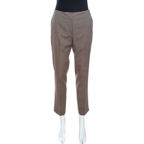 And Peach Checkered Wool Blend Fitted Trousers M - Prada - Modalova