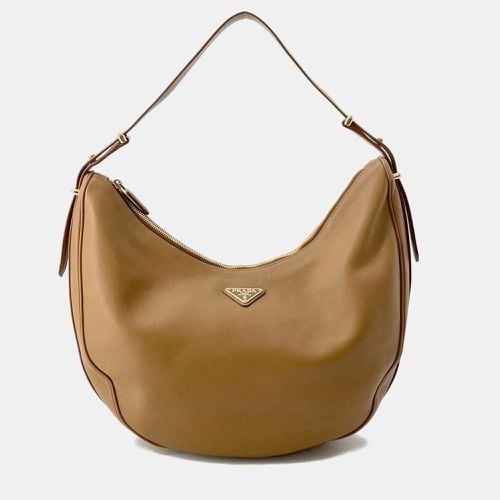 Camel Soft Grain Leather Shoulder Bag Large Size - Prada - Modalova