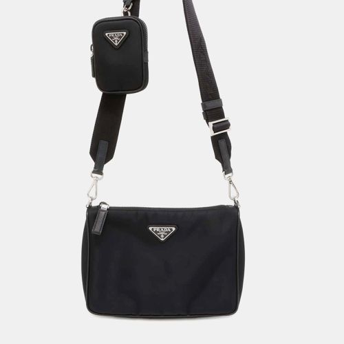 Nylon Leather Tessuto Shoulder Bag With Pouch - Prada - Modalova