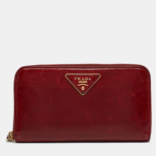 Vitelo Shine Leather Logo Zip Continental Wallet - Prada - Modalova