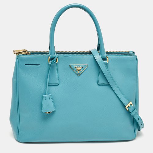 Turquoise Saffiano Leather Medium Double Zip Tote - Prada - Modalova