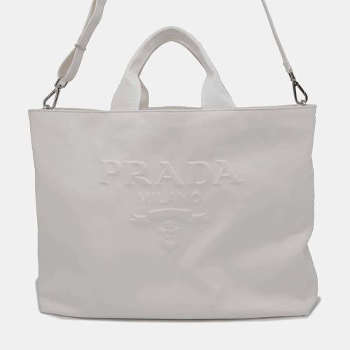 Prada White Canvas Drill Tote Bag - Prada - Modalova