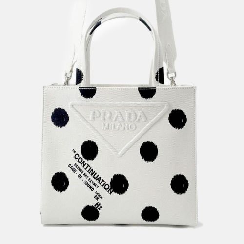 White/ Canvas Triangle Logo Dot Handbag - Prada - Modalova