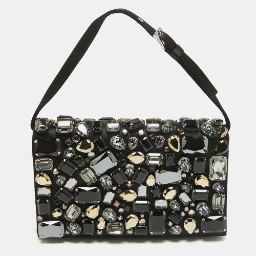 Satin Crystals Embellished Flap Clutch Bag - Prada - Modalova