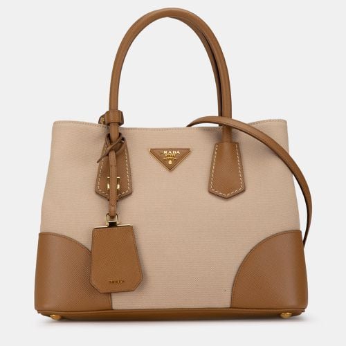 Beige/ Canapa and Saffiano Double Satchel Bag - Prada - Modalova